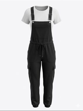 Women's Black Cargo Knit Overalls